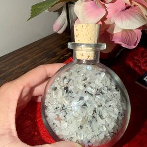 Moonstone Crystal Chip Bottle | Rainbow Moonstone | Cork Glass Jar Decor